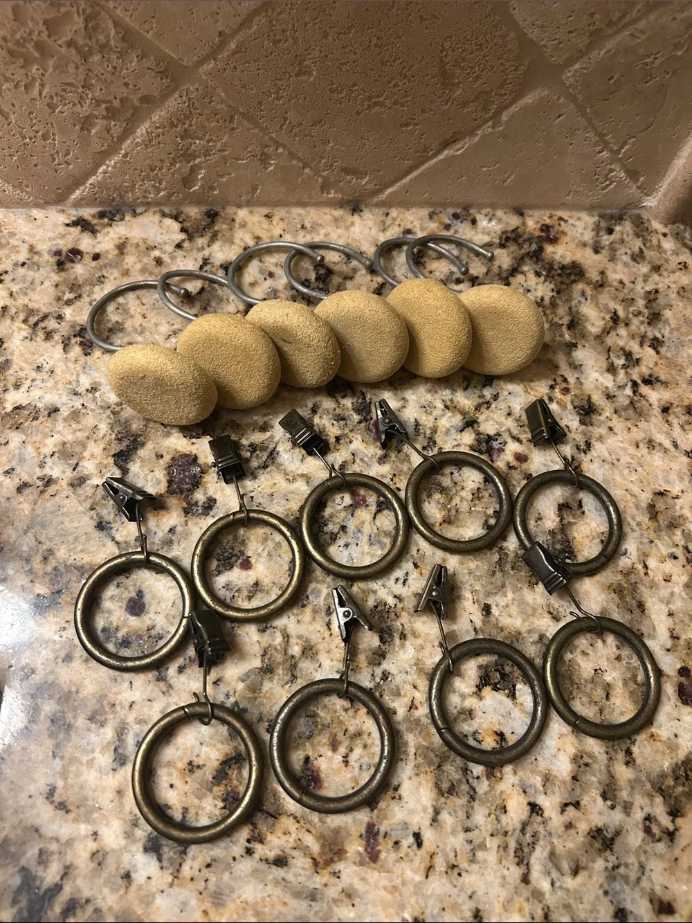 Beige Fabric Shower Curtain Hooks and Antique Brass Clip Rings - Home Accentsset